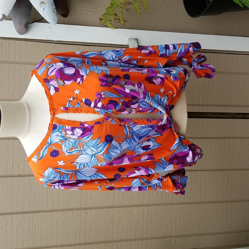 Free People Festive Orange Combo Floral Top Size S